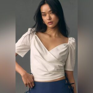 Anthropologie White Wrap Blouse NWT Medium Cottagecore Coastal Cowgirl Boho M